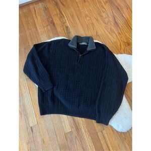 Oscar de la Renta Quarter Zip Sherpa Collar Waffle Sweater XL